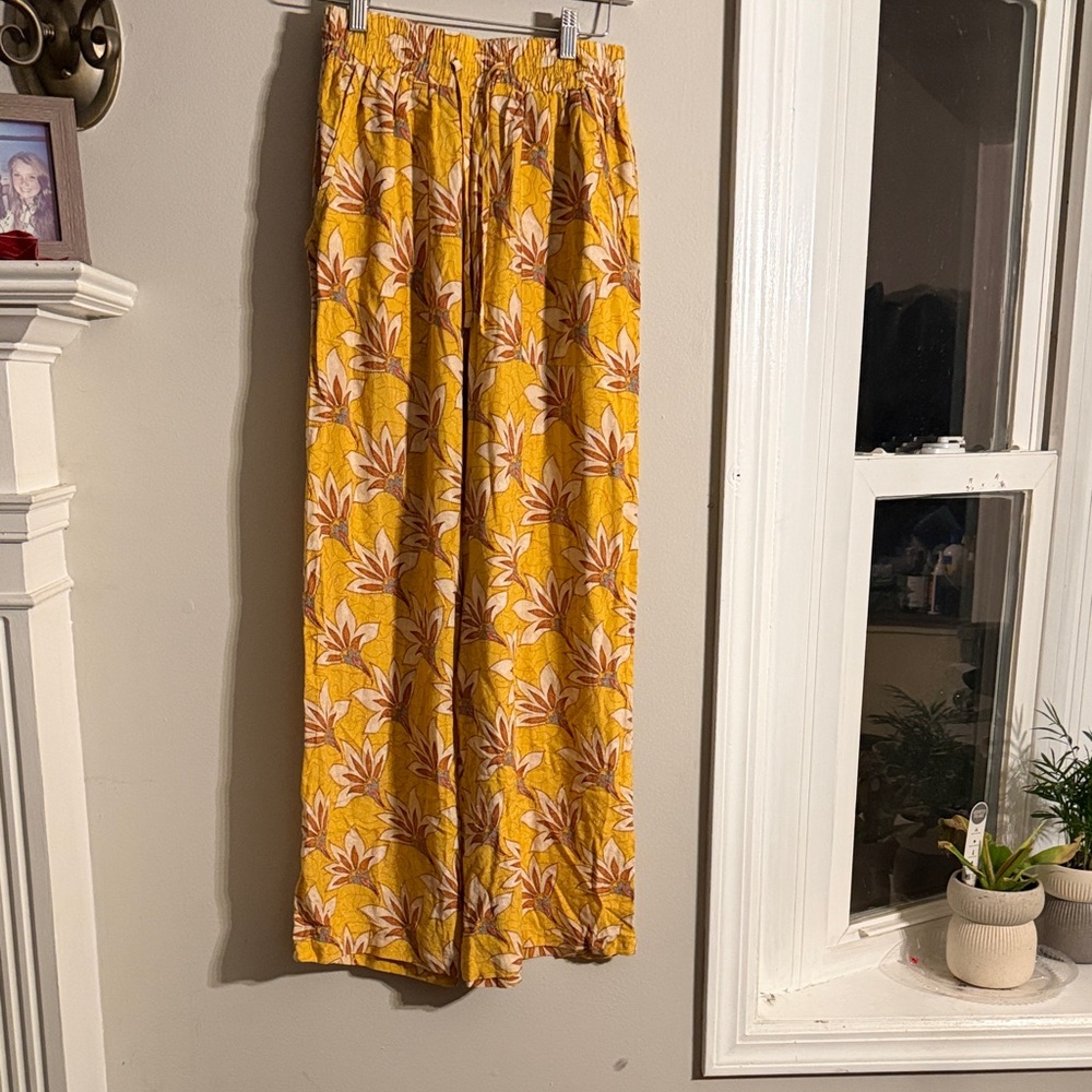 Yellow Floral Wide-Leg Pants